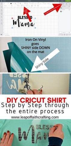Learn how to use iron on vinyl or heat transfer vinyl to make a shirt with a step by step picture and video tutorial of the entire process from cricut design space to applying vinyl on a tshirt. Heat Transfer Vinyl Tutorial, Cricut Heat Transfer Vinyl, Iron On Cricut, Cricut Iron On Vinyl, Cricut Htv, Cricut Air 2, Cricut Explore Air Projects, Cricut Help, Projets Cricut