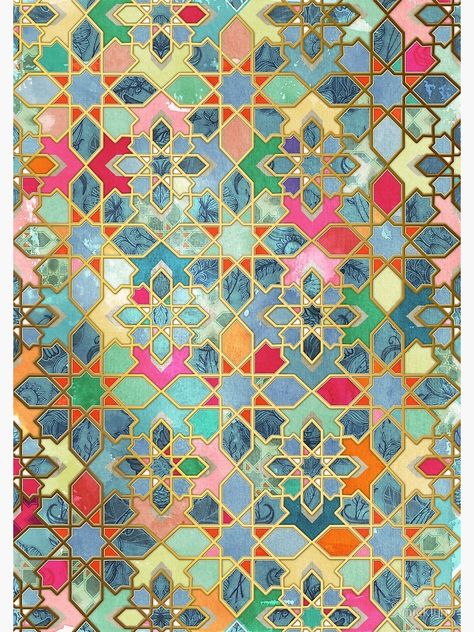 "Gilt & Glory - Colorful Moroccan Mosaic" Canvas Print by micklyn | Redbubble Bohemian Pattern Art, Tile Artwork, Egiptul Antic, Hoodies Stickers, Moroccan Mosaic, Islamic Patterns, Bohemian Pattern, Moroccan Tiles, Moroccan Tile