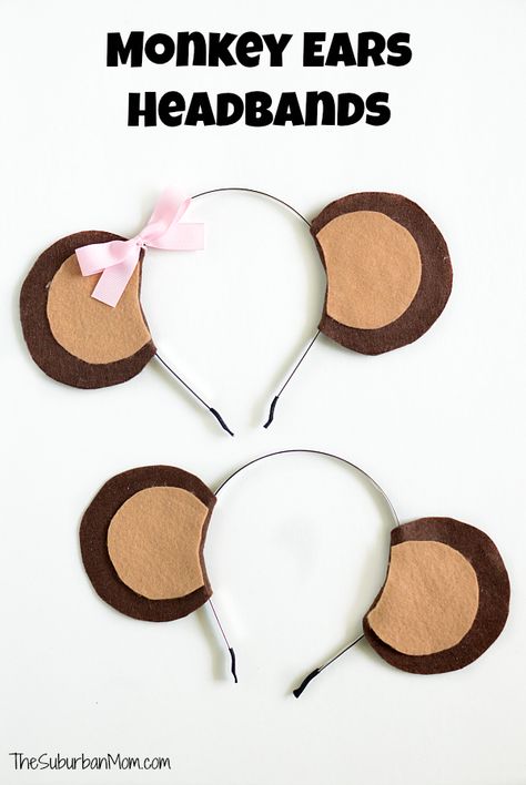 Anyone can make this easy no-sew Monkey Ears Headband costume or monkey birthday party idea. Diy Monkey Costume, Jungle Book Costumes, Monkey Party Ideas, Mcqueen Car, Monkey Birthday Party, Nemo Disney, Disney Stores, Headband Costume, Monkey Birthday Parties