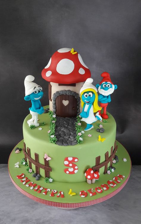 Strumfovi Cake, The Smurfs Cake, Smurf Birthday Party Ideas, Smurf Cake Ideas, Cake Smurfs, Smurf Birthday Cake, Smurfs Birthday Party Ideas, Smurf Cake, Smurf Birthday