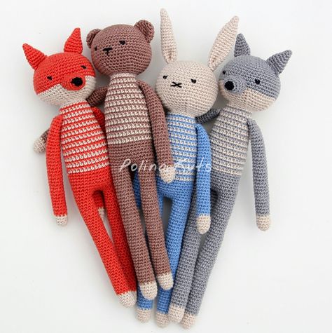 Free Amigurumi Patterns for a Rabbit, Bear, Fox, Wolf & Monkey. Crochet Amigurumi Free Patterns, Crochet Amigurumi Free, Knitted Animals, Crochet Animal Patterns, Crochet Toys Patterns, Crochet Hat, Amigurumi Free Pattern, Stuffed Animal Patterns, Crochet Gifts