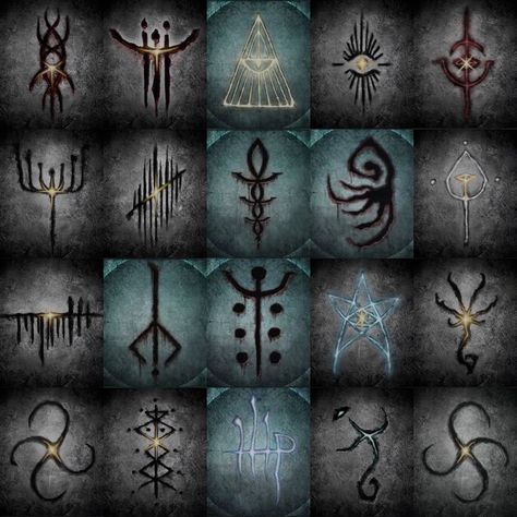 Dark Souls Symbols, Bloodborne Runes Tattoo, Runes Fantasy Art, Bloodborne Symbol, Bloodborne Tattoo Ideas, Bloodborne Tattoos, Soulsborne Tattoo, Dark Runes, Caryll Runes