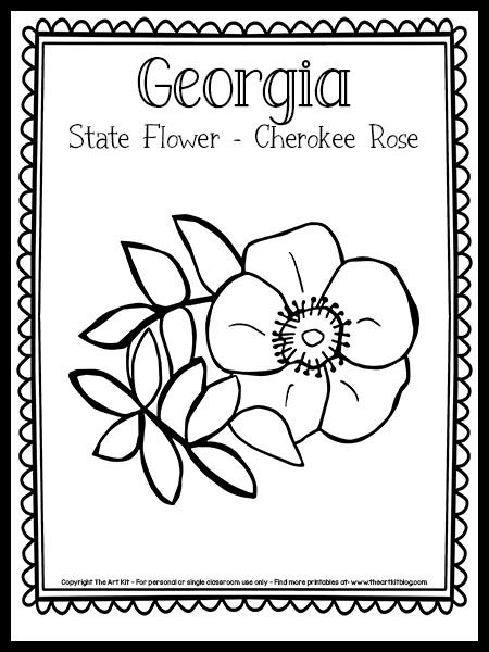 Georgia State Flower Coloring Page (Cherokee Rose) {FREE Printable!} - The Art Kit Georgia Tattoos, Idaho State Flower, State Coloring Pages, Georgia State Flower, Trip Tattoo, Georgia Tattoo, History Scrapbook, Georgia Flower, Map Of Georgia