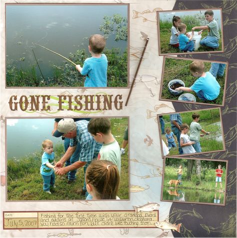 Gone Fishing - Scrapbook.com Photo Layouts, Fishing Scrapbook, Summer Scrapbook Layouts, Camping Scrapbook, Scrapbooking Sports, Picture Layouts, Vacation Scrapbook, Summer Scrapbook, Family Scrapbook