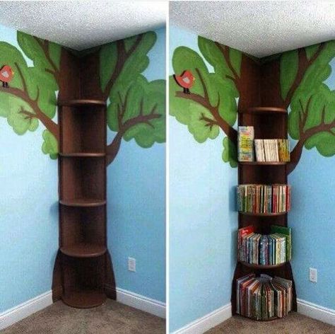 You'll Love These 10 Ingenious Ideas For Kids Book Storage Kid Playroom, Basement Daycare, Flower Fairy Lights, Childrens Bookcase, Koti Diy, Tree Bookshelf, Ideas Craft, Toy Rooms, Toddler Room