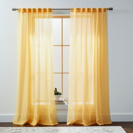 The Better Homes & Gardens Solid Fringe curtain panel will enhance your home with sunlight to leave a bright impression. A light and airy sheer will naturally lend an understated elegance to your room. The subtle luxurious look will accommodate a variety of windows and dcor styles. Choose from different lengths and colors to suit your home style. This panel becomes more alluring when you use two or more panels to maximize your window coverage. Committed to sustainability, the Better Homes & Gard Sheer Yellow Curtains, Groovy Curtains, Mustard Yellow Curtains, Golden Curry, Marble Lazy Susan, Loft Type, Emily Henderson Design, Bohemian Curtains, Yellow Curtains