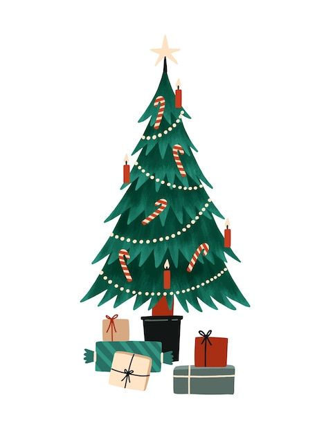 Christmas Tree Cartoon, Christmas Vector Illustration, Christmas Tree Illustration, Christmas Tree Vector, Flat Christmas Tree, Tree Cartoon, Idea Generation, Christmas Tree Graphic, Christmas Tree Png