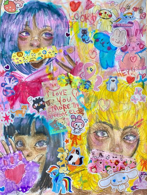 gyaru kidcore messy art Crayola Crayons Art, Messy Coloring Art Style, Crayola Crayon Art, Messy Painting Aesthetic, Crayola Crayon Drawing, Messy Art Aesthetic, Messy Art Ideas, Crayon Art Aesthetic, Crayon Aesthetic