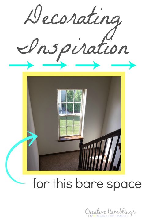 DIY tips and projects for decorating a bare stair landing Small Stairway Landing Decorating Ideas, Stairwell Window Decor, Stairwell With Window Decor, Stairway Window Curtains, Curtains On Stairway Window, Curtains For Stairs Windows, Stair Landing With Window Decor, Large Stair Landing Ideas, Window At Top Of Stairs