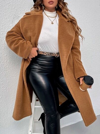 Plus Size Teddy Coat Outfit, Look Frio Plus Size, Outfits Invierno Plus Size, Basic Outfits Winter, Winter Professional Outfits, Teddy Coat Outfit, Cold Weather Outfits Winter, Plus Size Winter Outfits, Plus Size Winter