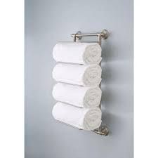 Towel Racks - Bathroom Hardware - The Home Depot Towel Storage Rack Bathroom, Brushed Nickel Bathroom Shelves, Bathroom Towel Bar Placement, Towel Hooks In Bathroom, Wall Towel Storage, Small Bathroom Towel Storage, Bathroom Towel Rack Ideas, Small Bathroom Towel, Bathroom Towel Shelf