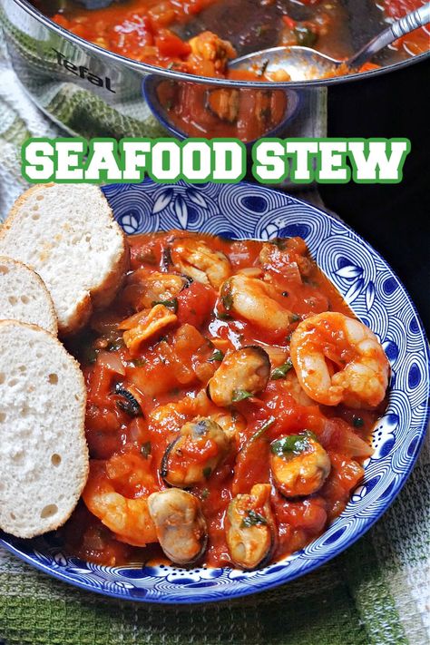 Seafood Stew in a delicious tomato sauce, a quick and easy dish that is ready in well under 15 minutes. It's made with frozen mixed seafood, which makes it very affordable too; such a hearty, yet light recipe that it will go down well with absolutely everyone. Easy Seafood Medley Recipes, Frozen Mixed Seafood Dishes, Seafood Medley Soup, Sea Food Mix Recipes, Seafood Mix Recipes Frozen Pasta, Mixed Seafood Recipe Frozen, Frozen Seafood Recipes, Frozen Seafood Medley Recipes, Seafood Mix Recipes Dinners