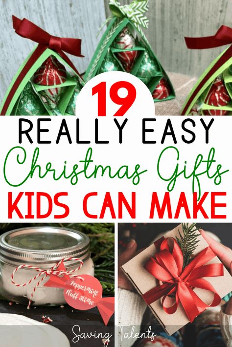 We've rounded up 19 easy Christmas gifts kids can make. Lots of homemade holiday gift ideas for children! Diy Christmas Gifts For Preschoolers, Christmas Gift School Parents, Homemade Preschool Christmas Gifts, Preschool Made Christmas Gifts, Preschool Diy Christmas Gifts, Christmas Gifts Preschoolers Can Make For Parents, Holiday Gifts Preschoolers Can Make, Christmas Crafts For Kids To Give To Parents, Christmas Craft For Students To Make For Parents