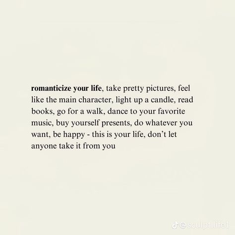 romanticize your life, take pretty pictures, feel like the main character, light up a candle, read books, go for a walk, dance to your favorite music, buy yourself presents, do whatever you want, be happy - this is your life, don't let anyone take it from you Small Goals Quotes, You Become Who You Hang Out With, Romanticize Your Life, South African Fashion, Self Healing Quotes, Instagram Snap, Relaxation Techniques, Note To Self Quotes, Positive Self Affirmations