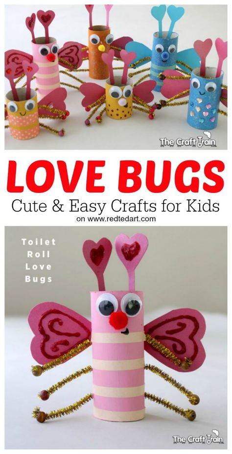 Craft For Valentines Day, Bug Craft, Toilet Paper Roll Craft, Roll Craft, February Crafts, Easy Valentine Crafts, Valentine's Day Crafts For Kids, Bug Art, Preschool Valentines