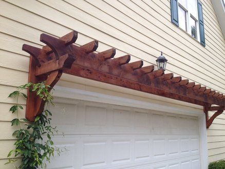 Garage Door Canopy, Diy Pergola Over Garage, Garage Pergolas, Garage Door Pergola, Garage Pergola Plans, Garage Door Trellis, Window Pergola, Garage Arbor, Door Arbor