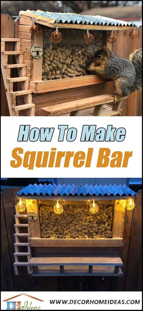 via @decorhomeidea Pet Feeder Diy, Squirrel Feeder Diy, Squirrel Picnic Table, Build A Picnic Table, Squirrel Home, Squirrel Feeders, Bird Tables, Homemade Bird Houses, Decor Home Ideas