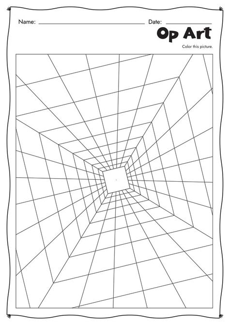 Unlock your creativity with these mesmerizing Op Art worksheets. Let your imagination run wild! #ArtInspiration #opartworksheets #printableworksheets #arteducation #artworksheets Optical Illusion Worksheet, Op Art Coloring Pages, Op Art Projects Middle School, Op Art Tutorial, Middle School Coloring Pages, Optical Illusion Art For Kids, Optical Illusion Art Projects, Op Art Easy, Middle School Art Projects Easy