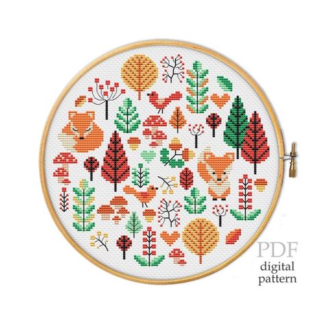 Amigurumi Patterns, Fox Autumn, Autumn Cross Stitch, Autumn Cross Stitch Patterns, Fox Pattern, Cute Cross Stitch, Simple Cross Stitch, Modern Cross Stitch Patterns, Cross Stitch Art