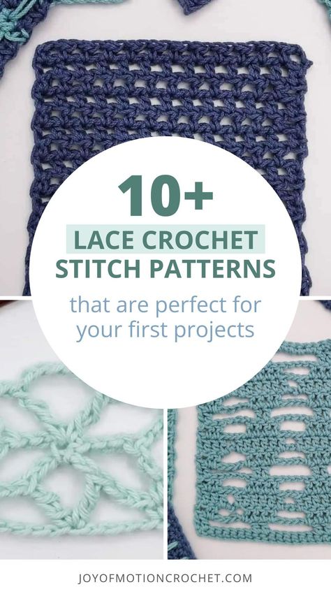 Learn lace crochet stitch patterns with these 10+ lace crochet tutorials by Joy of Motion Crochet. There are a variety of open lace crochet stitches that can be used to create beautiful and intricate lacy designs. Whether you have experience with crocheting lace or not, these 10+ lace crochet stitch patterns will provide inspiration for your next project. Get started here! Ponchos, Open Square Crochet Stitch, Crochet Lace Panel Pattern Free, Open Work Crochet Stitches, Crochet Lacy Sweater, Crochet Lace Stitch Pattern, Open Crochet Stitches Free, Crochet Lacy Stitches, Lacy Crochet Stitches Free