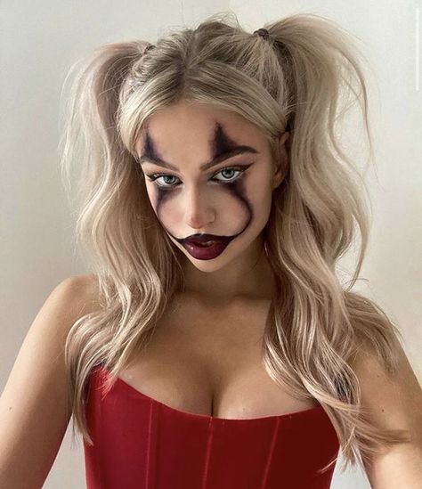 Fest Smink, Maquillage Halloween Clown, Costume Joker, Girl Halloween Makeup, Clown Costume Women, Halloween Gesicht, Halloween Makeup Clown, Halloweenský Makeup, Kostum Halloween