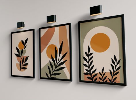 Set Of 3 Paintings Canvases Acrylics, Boho Painting Set Of 3, 3 Art Prints On Wall, Easy Art For Home Decor, Art Print Inspiration, Set Of Paintings Wall Art, 3 Paintings On Wall Ideas, Canvas Photography Ideas, Downloadable Wall Art