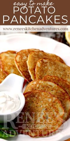 Easy Potato Pancakes by Renee's Kitchen Adventures is a recipe for Polish Style potato pancakes with a super easy shortcut method of preparation. Delicious as a meatless main dish or a side dish. #RKArecipes Easy Potato Pancakes, Polish Potato Pancakes, Potato Pancakes Easy, Potatoe Pancake Recipe, Potato Cakes Recipe, Polish Style, Easy Potato Recipes, Pancake Recipe Easy, Meatless Main Dishes