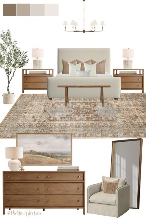 Primary bedroom decor mood board design with a modern transitional style! Master bedroom decor ideas Primary Bedroom Decor, Transitional Style Bedroom, Decor Mood Board, Timeless Bedroom, Transitional Bedroom, Neutral Bedrooms, Primary Bedroom, Modern Transitional, Bedroom Layouts