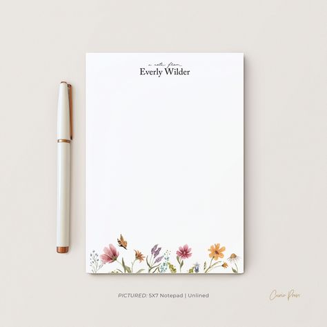 Stay organized and stylish with these personalized watercolor floral notepads. Featuring a beautiful arrangement of pink, purple, and orange blooms with a whimsical butterfly, each page is perfect for writing notes, reminders, or to-do lists. The 'From the Desk of' message in elegant script and your name displayed in a classic serif font make this notepad a thoughtful and stylish addition to any workspace. Perfect for taking notes, organizing tasks, or sending letters in the mail, our notepads a From The Desk Of Stationary, Notepad Ideas, Notepad Design, Watercolor Stationary, Sending Letters, Floral Notepad, Spring Stationery, Cool Stationary, Whimsical Butterfly