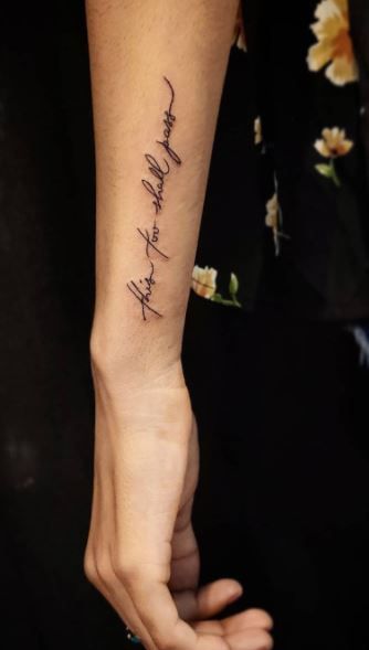 Arm Word Tattoos For Women, Male Wrist Tattoos, Female Wrist Tattoos, Tattoo Designs Female, Forearm Word Tattoo, Back Of Forearm Tattoo, Arm Quote Tattoos, Wrist Tattoos Words, Side Arm Tattoos