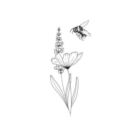 Marigold And Bee Tattoo, Bumble Bee Butterfly Tattoo, Honeybee And Flower Tattoo, Bee And Lily Tattoo, Butterfly Bee Flower Tattoo, Flower And Insect Tattoo, Simple Bumblebee Tattoo, Flowers With Bees Tattoo, Bumble Bee Tattoo Stencil