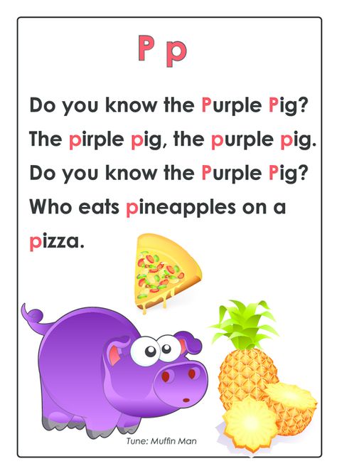 Before your child can write they need to learn their letters and the sounds that the letters make. Rhymes and songs are Letter Rhymes Preschool, Letter S Songs For Preschool, Letter P Preschool, Letter P Activities For Preschool, Letter Poems, Letter Sound Song, Letter P Activities, Alphabet Poem, Rhyming Preschool