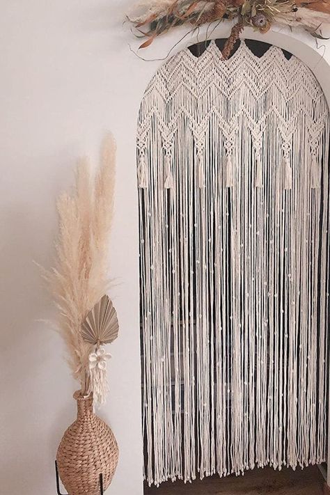 Macrame Curtain Macrame Wall Hanging Macramé Handwoven Boho Wedding Bedroom Door Curtains, Macrame Wall Decor Ideas, Macrame Curtain Diy, Macrame Wall Hanging Bedroom Decor, Front Door Curtain, Bedroom Door Decor, Door Curtains Diy, Macrame Door, Macrame Door Curtain