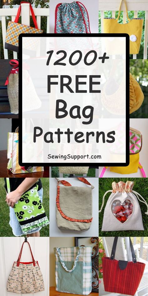 Over 1200 Free Bag patterns, tutorials, and diy projects to sew. Make tote bags, drawstring and hobo bags, messenger, duffle bags, and more. Many simple and easy designs for beginners. #sewingsupport #bagpatterns #sewingpatterns #sewingprojects #pattern #tutorial Yoga Mat Bag Pattern, Free Bag Patterns, Wine Bag Pattern, Clothing Sewing Patterns Free, Shopping Bag Pattern, Patterns To Sew, Duffle Bag Patterns, Purse Patterns Free, Free Baby Patterns