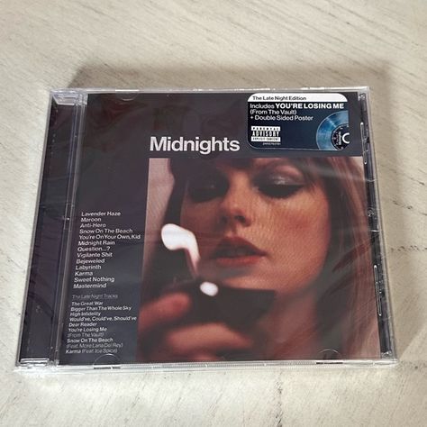 Tour exclusive Taylor Swift’s Midnights Late Night Edition CD. Midnight Tracklist, Taylor Swift Cd Collection, Midnights Vinyl, Taylor Swift Blue, 16th Birthday Wishes, Taylor Swift Cd, Physical Media, Taylor Swift Midnights, Vinyl Aesthetic