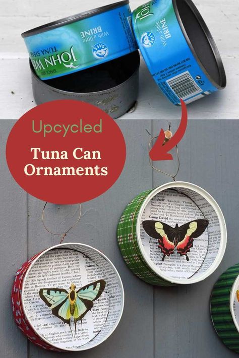 Tuna Can Crafts Diy, Tuna Can Diorama, Free Butterfly Printables, Tuna Cans, Christmas Butterfly, Butterfly Sheets, Tin Can Art, Aluminum Can Crafts, Altered Tins