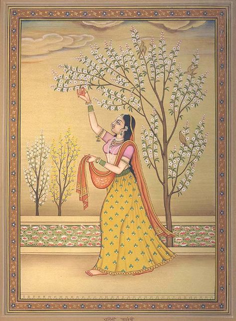 Pahari Miniature Paintings, Kangra Painting, Indian Miniature Paintings, Rajasthani Miniature Paintings, Indian Spring, Mughal Miniature Paintings, Rajasthani Painting, Indian Traditional Paintings, Indian Miniature