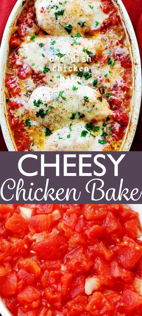 Tomato Chicken Bake, One Dish Chicken Bake, One Dish Chicken, Recipes With Diced Tomatoes, Canned Tomato Recipes, Chicken Recipes With Tomatoes, Tomato Chicken, Chicken Baked, Chicken Bake