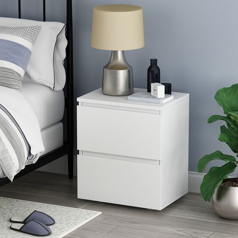 Looks luxurious, perfect for contemporary and modern bedrooms. Charmingly designed with grace and distinction. FUFU&GAGA White | LJY-KF200150-01 Low Platform Bed, Bedroom Arrangement, Bed Side Table, White Bedside Table, Wood Bedside Table, Side Tables Bedroom, Wooden Nightstand, Small Bed, White Bedroom Furniture