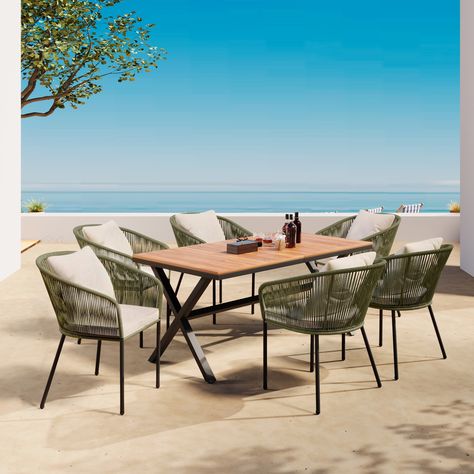 Rope Weaving, Patio Dining Furniture, Acacia Wood Table, Outdoor Furniture Set, Dining Furniture Sets, Patio Dining Table, Backyard Barbecue, Indoor Patio Furniture, Garden Furniture Sets