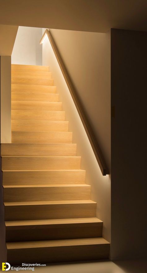 Top 50 Stair Lighting Ideas For Your Home - Engineering Discoveries Lighting Stairwell, Stairway Lighting Ideas, Rail Lighting, درابزين السلم, Staircase Lighting Ideas, Handrail Lighting, Stairs Lighting, درج السلم, Stairway Lighting