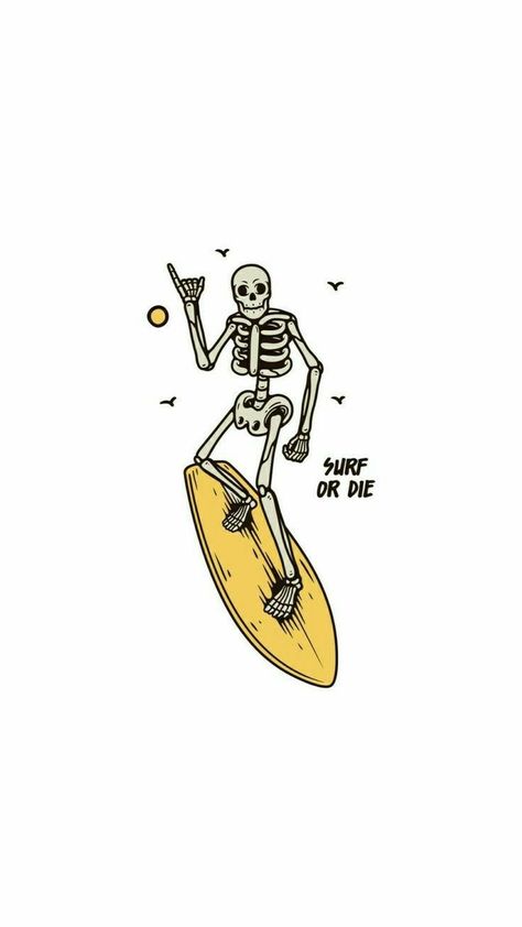 spoopy skeleton surfing 🌊 graphic / design / skeleton / surf / words Surfing Tattoo, Surf Drawing, Retro Surf Art, Surf Tattoo, Surf Stickers, Fotografi Urban, Wave Illustration, Surf Vibes, Retro Surf