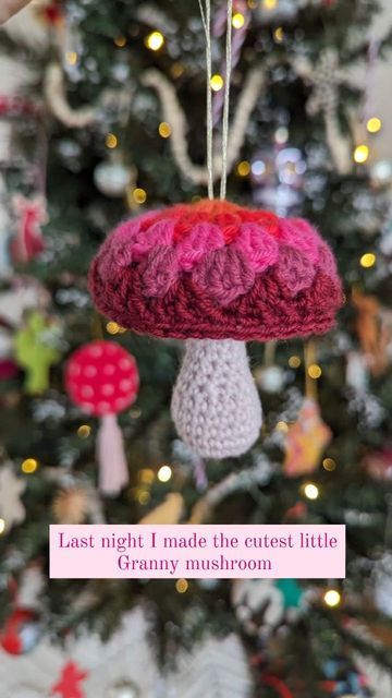 Amigurumi Patterns, Kawaii, Tela, Granny Mushroom Crochet, Easy Mushroom Crochet, Crochet Mushroom Ornament, Easy Mushroom Crochet Pattern Free, How To Crochet A Mushroom Granny Square, Granny Square Mushroom Crochet Pattern