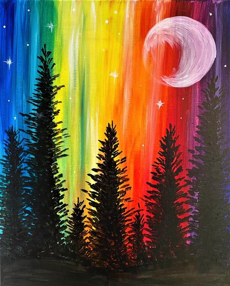 Rainbow Trees Tela, Whimsical Rainbow Art, Rainbow Easy Painting, Rainbow Background Painting, Rainbows Paintings, Rainbow Sunset Painting, Acrylic Rainbow Painting, Canvas Rainbow Painting, Rainbow Painting Canvases