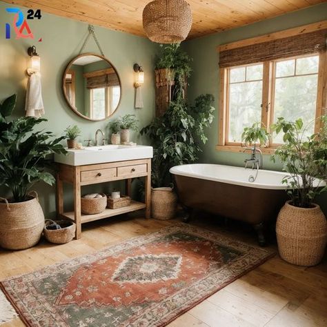 Boho style has become a popular trend in home decor, and it's no surprise that it has made its way into the bathroom. This style is all about creating a relaxed and eclectic atmosphere with a mix of patterns, textures, and natural elements. From vibrant colors to intricate details, boho Earthy Bathroom Ideas, Modern Bohemian Bathroom, Boho Chic Bathroom Decor, Bohemian Bathroom Ideas, Eclectic Bathroom Decor, Boho Chic Bathroom, Bathroom Decor Boho, Boho Style Bathroom, Earthy Bathroom