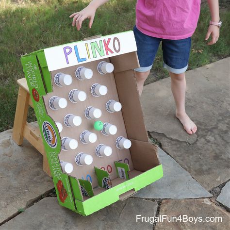 Quick Carnival Games, Plinko Carnival Game, Diy School Carnival Games Booth Ideas, Carnival Game Project, Kiddie Carnival Games, Camping Carnival Games, Pig Race Carnival Game Diy, Cardboard Plinko Game, Diy Funfair Games