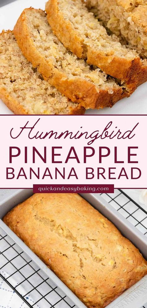 #FoodNutritionHealth Banana Bread With Pineapple, Hummingbird Bread Recipe, Hummingbird Bread, Pineapple Banana Bread Recipe, Pineapple Banana Bread, Banana Bread Recipe Easy Moist, Hawaiian Banana Bread, Pineapple Bread, Moist Banana Bread