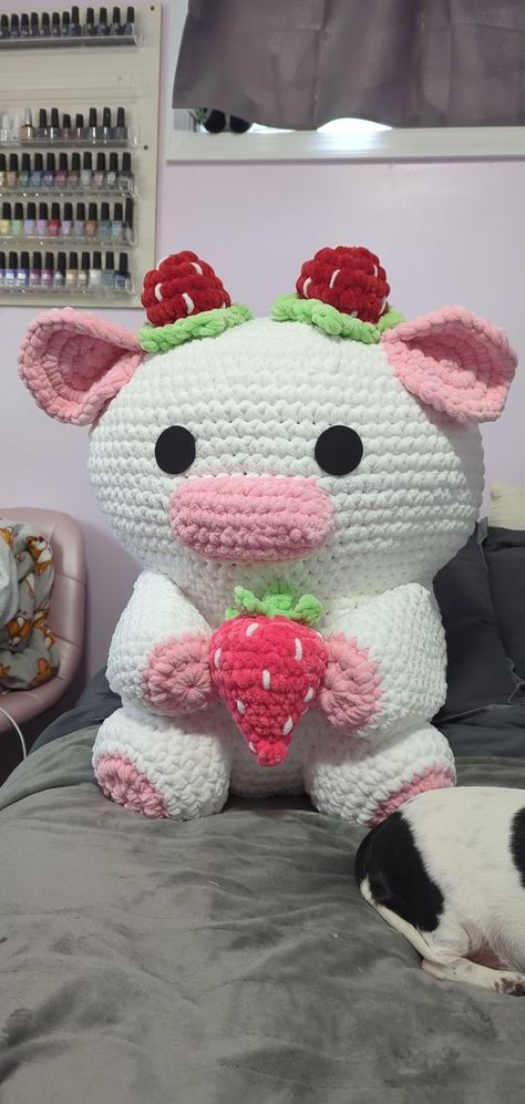 Giant Strawberry Cow Crochet Pattern // NOT A PHYSICAL ITEM Easy crochet toys #easycrochettoys #crochet #crochettoy #crochetpattern #crochetpatterns 5.48 Jumbo Cow Crochet Pattern, Crochet Animals Large, Giant Cow Crochet Pattern, Pig Crochet Plushie, Crochet Large Plush, Cow Plush Crochet Pattern Free, Huge Crochet Amigurumi, Giant Crochet Strawberry, Amigurumi Stuffed Animals