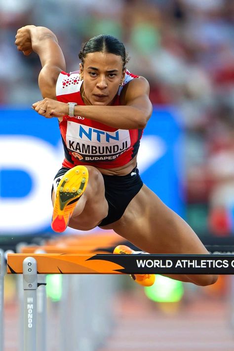 Ditaji Kambundji (Switzerland) • 2023 World Athletics Championships (Budapest) ⭐ 100 Metres Hurdles Budapest, World Athletics, Athletic Girls, Human Poses, Sporty Girls, Action Poses, Female Athletes, Track And Field, Sports Women