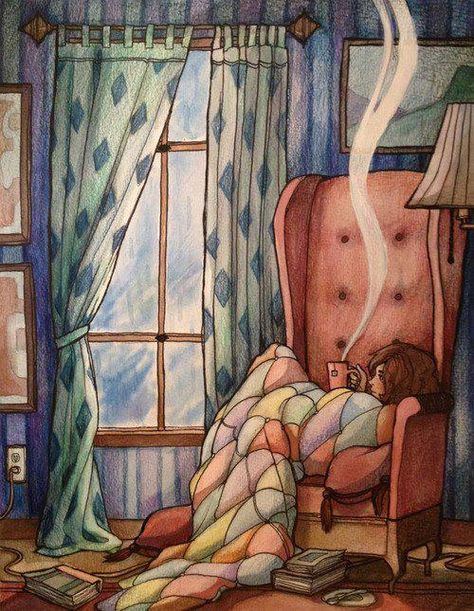 Rainy day reading Art And Illustration, Ako Kresliť, Art Et Illustration, Girl Reading, Book Nooks, I Love Books, Love Book, Book Worms, Good Books